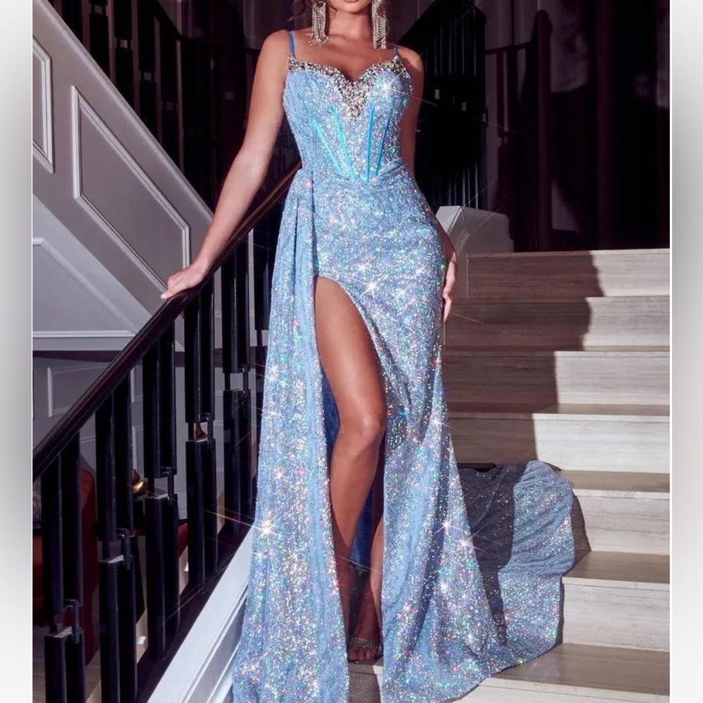 Portia and scarlet  blue sequin Bustier stone bustier  gown PS23337